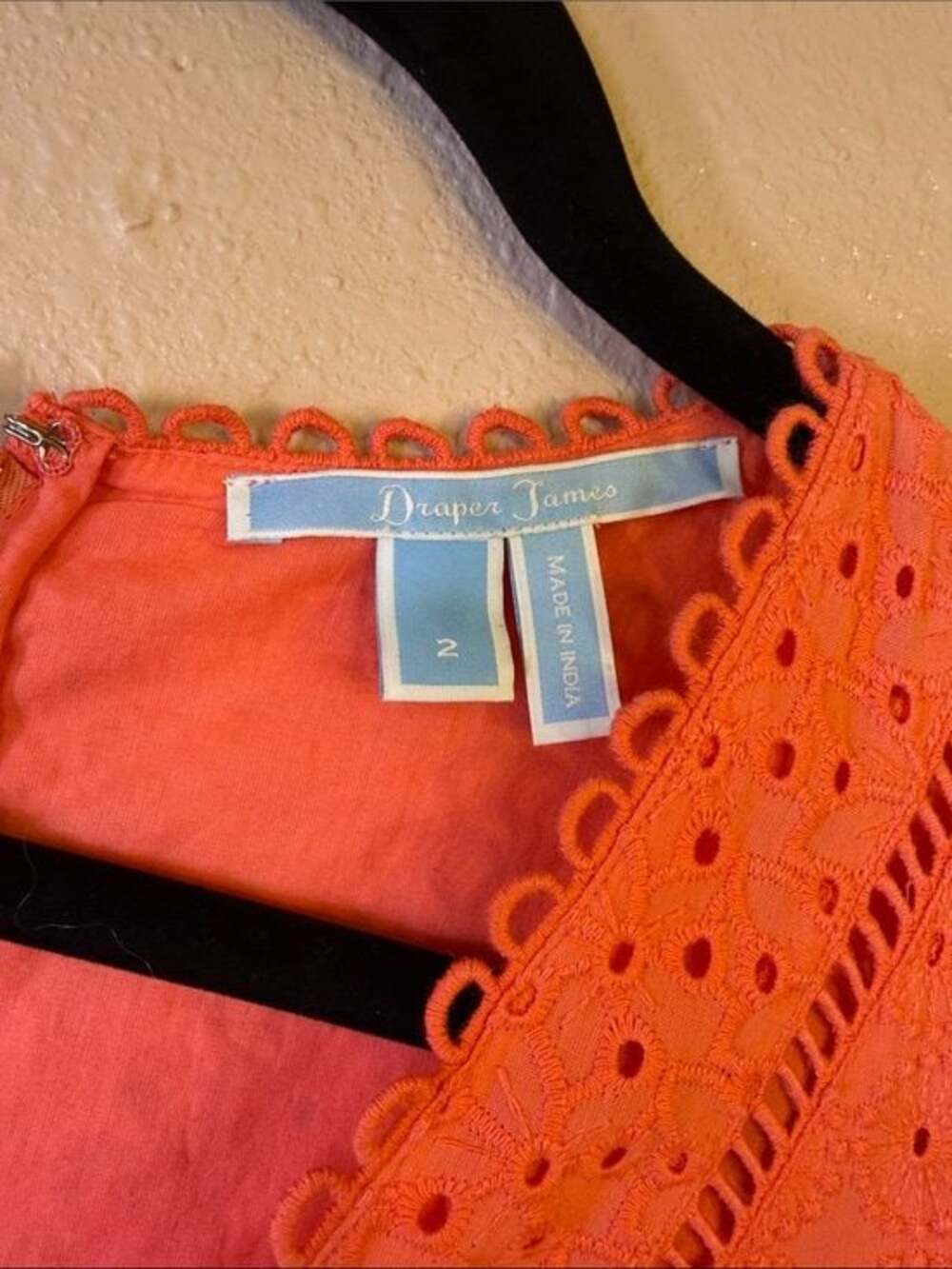 Draper James Coral Eyelet V-Neck Midi Dress - Picture 3 of 9